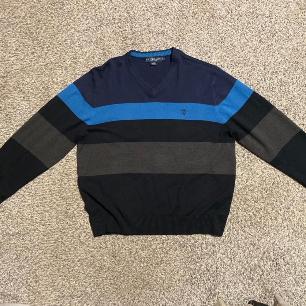 U.S. Polo Assn. V-Neck Sweater - Blue and Black